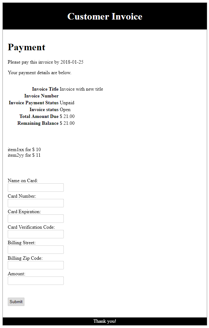 quick invoice pay form